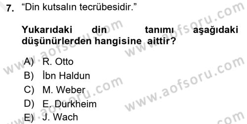 Din ve Toplum Dersi 2018 - 2019 Yılı (Final) Dönem Sonu Sınav Soruları 7. Soru