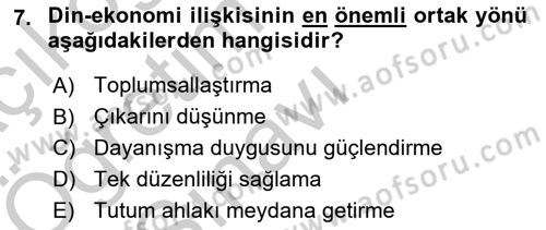 Din ve Toplum Dersi 2018 - 2019 Yılı Yaz Okulu Sınav Soruları 7. Soru