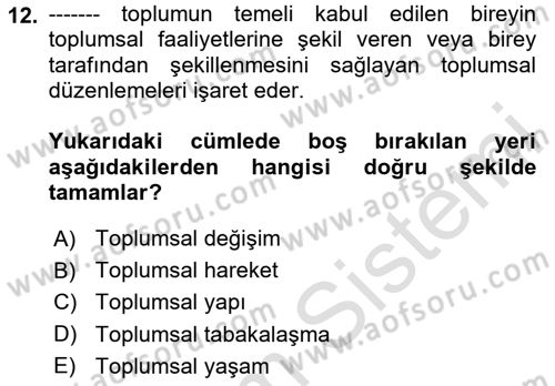 Din ve Toplum Dersi 2020 - 2021 Yılı Yaz Okulu Sınav Soruları 12. Soru