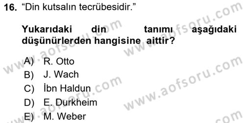 Din ve Toplum Dersi 2020 - 2021 Yılı Yaz Okulu Sınav Soruları 16. Soru