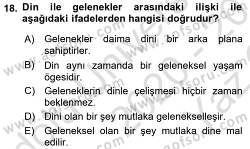 Din ve Toplum Dersi 2020 - 2021 Yılı Yaz Okulu Sınav Soruları 18. Soru