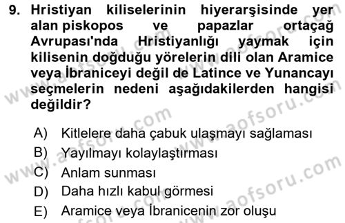 Din ve Toplum Dersi 2020 - 2021 Yılı Yaz Okulu Sınav Soruları 9. Soru