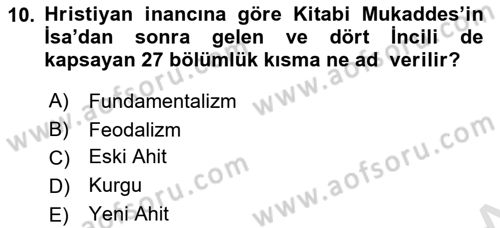 Din ve Toplum Dersi 2021 - 2022 Yılı (Vize) Ara Sınav Soruları 10. Soru