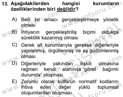 Din ve Toplum Dersi 2021 - 2022 Yılı (Vize) Ara Sınav Soruları 13. Soru
