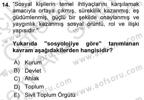 Din ve Toplum Dersi 2021 - 2022 Yılı (Vize) Ara Sınav Soruları 14. Soru