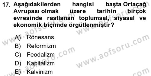 Din ve Toplum Dersi 2021 - 2022 Yılı (Vize) Ara Sınav Soruları 17. Soru