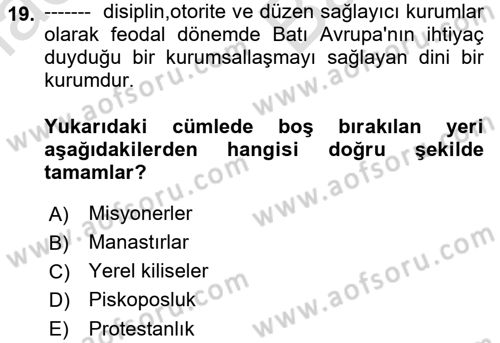Din ve Toplum Dersi 2021 - 2022 Yılı (Vize) Ara Sınav Soruları 19. Soru