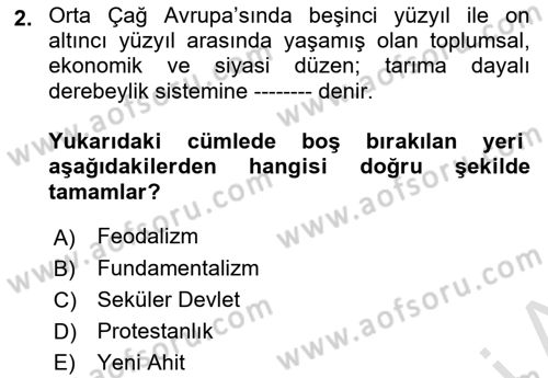 Din ve Toplum Dersi 2021 - 2022 Yılı (Vize) Ara Sınav Soruları 2. Soru
