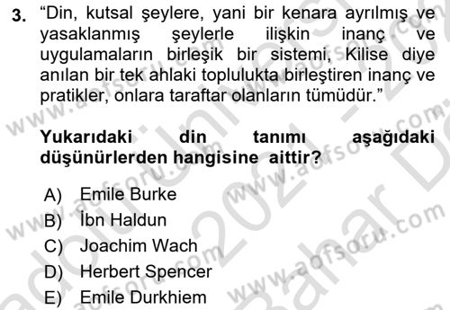 Din ve Toplum Dersi 2021 - 2022 Yılı (Vize) Ara Sınav Soruları 3. Soru