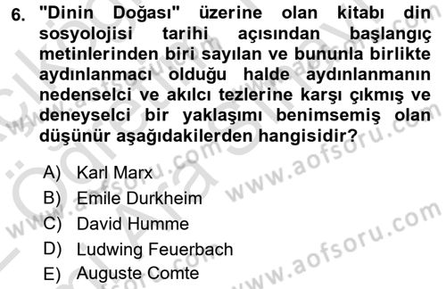 Din ve Toplum Dersi 2021 - 2022 Yılı (Vize) Ara Sınav Soruları 6. Soru