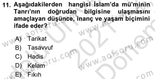 Din ve Toplum Dersi 2021 - 2022 Yılı (Final) Dönem Sonu Sınav Soruları 11. Soru