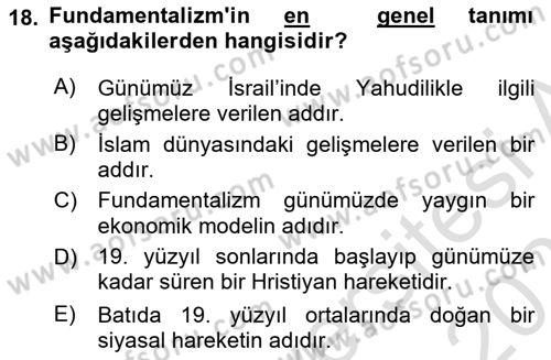 Din ve Toplum Dersi 2021 - 2022 Yılı (Final) Dönem Sonu Sınav Soruları 18. Soru