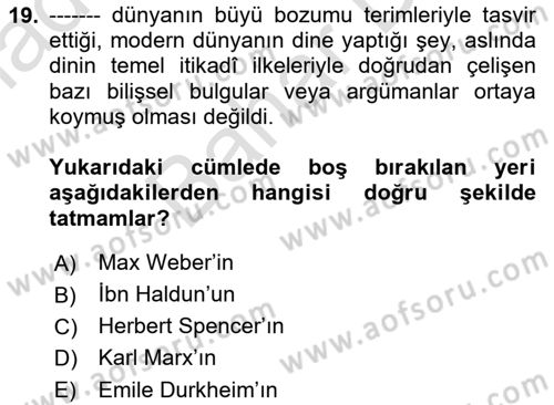 Din ve Toplum Dersi 2021 - 2022 Yılı (Final) Dönem Sonu Sınav Soruları 19. Soru