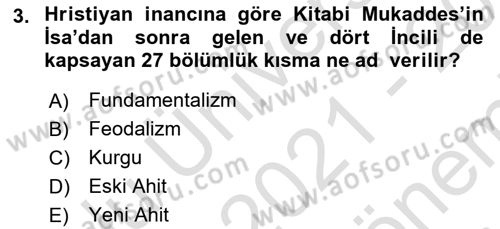 Din ve Toplum Dersi 2021 - 2022 Yılı (Final) Dönem Sonu Sınav Soruları 3. Soru