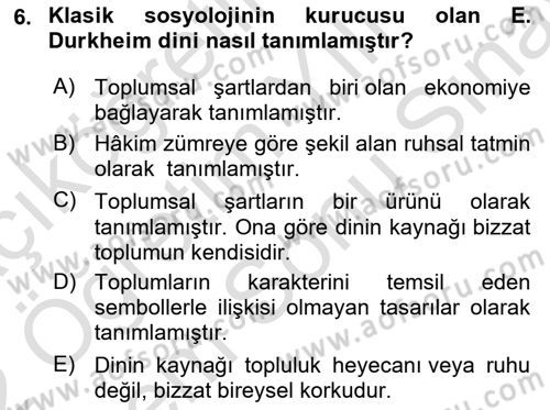 Din ve Toplum Dersi 2021 - 2022 Yılı (Final) Dönem Sonu Sınav Soruları 6. Soru