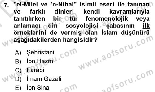 Din ve Toplum Dersi 2021 - 2022 Yılı (Final) Dönem Sonu Sınav Soruları 7. Soru