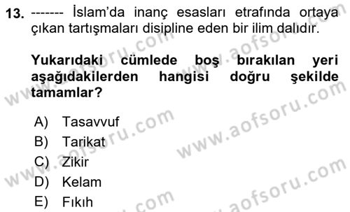 Din ve Toplum Dersi 2021 - 2022 Yılı Yaz Okulu Sınav Soruları 13. Soru