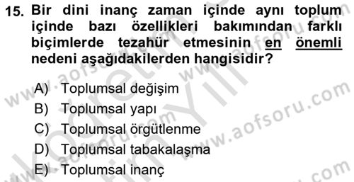 Din ve Toplum Dersi 2021 - 2022 Yılı Yaz Okulu Sınavı 15. Soru