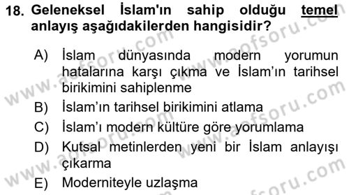 Din ve Toplum Dersi 2021 - 2022 Yılı Yaz Okulu Sınav Soruları 18. Soru