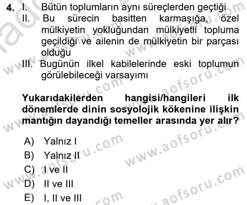 Din ve Toplum Dersi 2021 - 2022 Yılı Yaz Okulu Sınavı 4. Soru