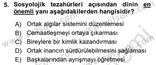 Din ve Toplum Dersi 2021 - 2022 Yılı Yaz Okulu Sınav Soruları 5. Soru