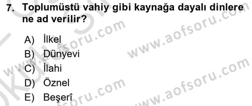 Din ve Toplum Dersi 2021 - 2022 Yılı Yaz Okulu Sınavı 7. Soru