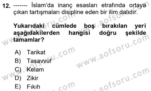 Din ve Toplum Dersi 2022 - 2023 Yılı Yaz Okulu Sınav Soruları 12. Soru