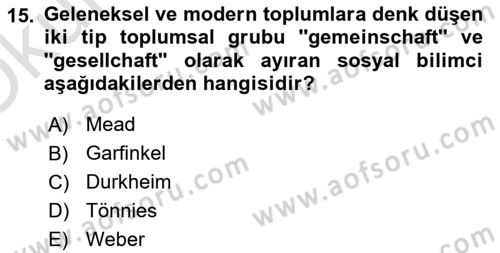 Din ve Toplum Dersi 2022 - 2023 Yılı Yaz Okulu Sınav Soruları 15. Soru
