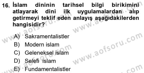 Din ve Toplum Dersi 2022 - 2023 Yılı Yaz Okulu Sınav Soruları 16. Soru