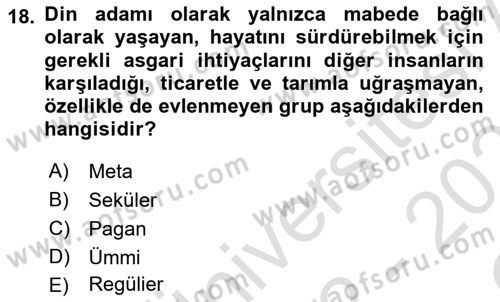 Din ve Toplum Dersi 2022 - 2023 Yılı Yaz Okulu Sınav Soruları 18. Soru