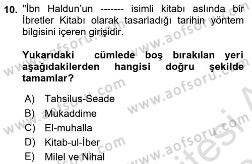 Din ve Toplum Dersi 2023 - 2024 Yılı (Vize) Ara Sınav Soruları 10. Soru