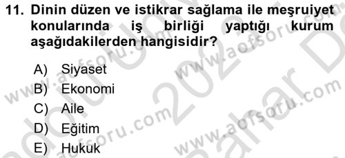 Din ve Toplum Dersi 2023 - 2024 Yılı (Vize) Ara Sınav Soruları 11. Soru