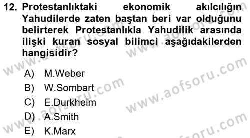Din ve Toplum Dersi 2023 - 2024 Yılı (Vize) Ara Sınav Soruları 12. Soru