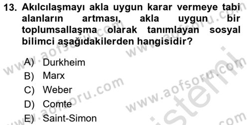 Din ve Toplum Dersi 2023 - 2024 Yılı (Vize) Ara Sınav Soruları 13. Soru