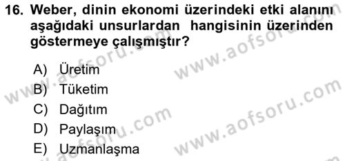 Din ve Toplum Dersi 2023 - 2024 Yılı (Vize) Ara Sınav Soruları 16. Soru
