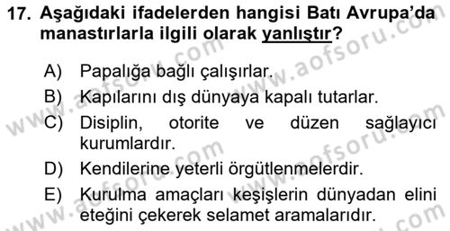 Din ve Toplum Dersi 2023 - 2024 Yılı (Vize) Ara Sınavı 17. Soru