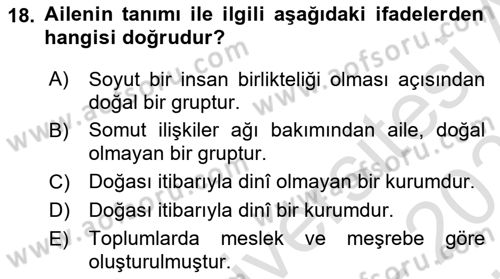 Din ve Toplum Dersi 2023 - 2024 Yılı (Vize) Ara Sınav Soruları 18. Soru