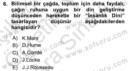 Din ve Toplum Dersi 2023 - 2024 Yılı (Vize) Ara Sınav Soruları 6. Soru