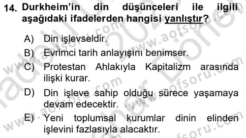 Din ve Toplum Dersi 2023 - 2024 Yılı (Final) Dönem Sonu Sınav Soruları 14. Soru