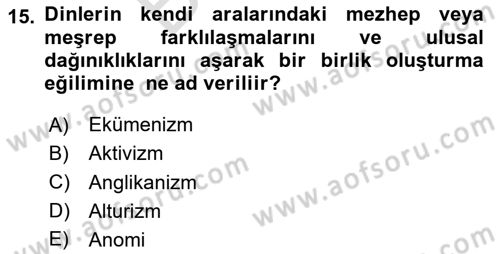 Din ve Toplum Dersi 2023 - 2024 Yılı (Final) Dönem Sonu Sınav Soruları 15. Soru