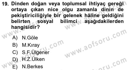 Din ve Toplum Dersi 2023 - 2024 Yılı (Final) Dönem Sonu Sınav Soruları 19. Soru