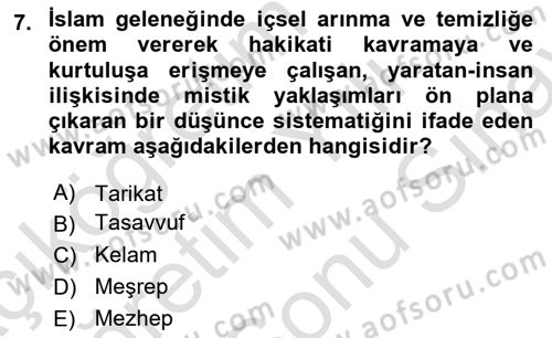 Din ve Toplum Dersi 2023 - 2024 Yılı (Final) Dönem Sonu Sınav Soruları 7. Soru