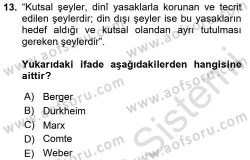 Din ve Toplum Dersi 2023 - 2024 Yılı Yaz Okulu Sınav Soruları 13. Soru