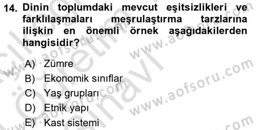 Din ve Toplum Dersi 2023 - 2024 Yılı Yaz Okulu Sınav Soruları 14. Soru