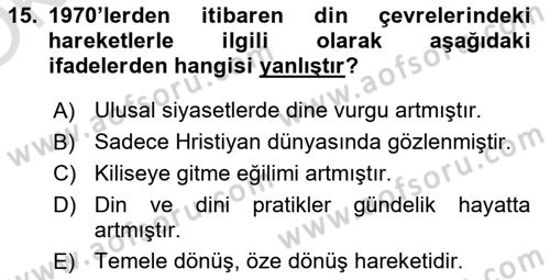 Din ve Toplum Dersi 2023 - 2024 Yılı Yaz Okulu Sınav Soruları 15. Soru