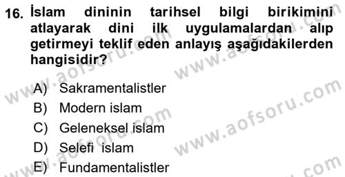 Din ve Toplum Dersi 2023 - 2024 Yılı Yaz Okulu Sınav Soruları 16. Soru