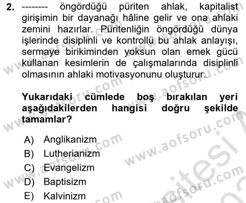 Din ve Toplum Dersi 2023 - 2024 Yılı Yaz Okulu Sınav Soruları 2. Soru