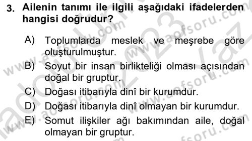 Din ve Toplum Dersi 2023 - 2024 Yılı Yaz Okulu Sınav Soruları 3. Soru