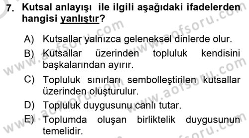 Din ve Toplum Dersi 2023 - 2024 Yılı Yaz Okulu Sınav Soruları 7. Soru