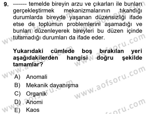 Din ve Toplum Dersi 2023 - 2024 Yılı Yaz Okulu Sınav Soruları 9. Soru
